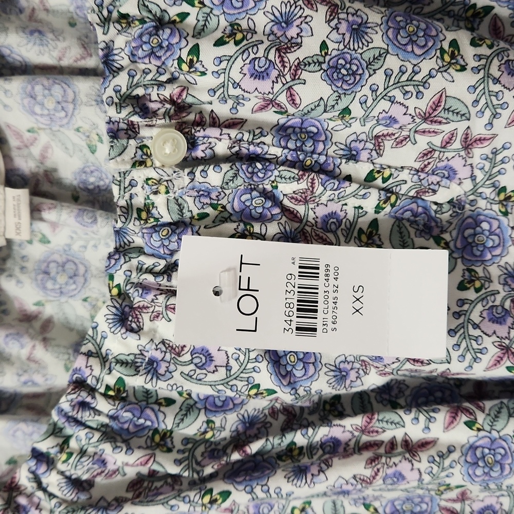 LOFT Floral Peasant Blouse XXS (0-2) Whimsical Boho Cottagecore Tie Waist Top - Picture 8 of 12